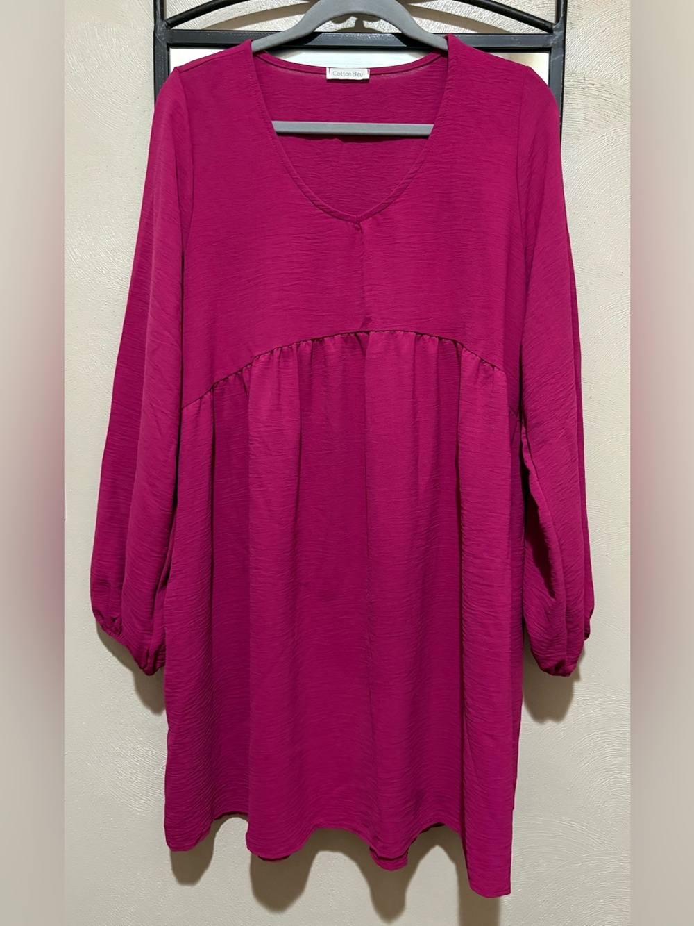 NWOT Cotton Bleu Magenta V-Neck Long Sleeve Tunic Dress Size M